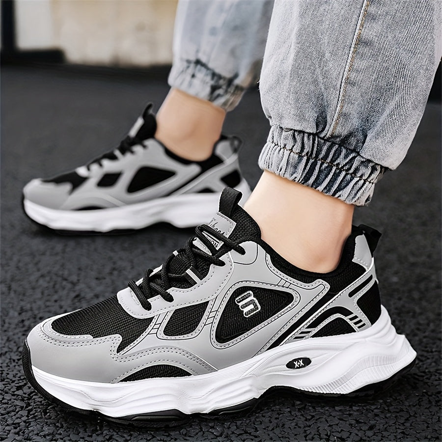 Men'S 2025 New Fashionable Low-Top Sneakers with Thick Sole - Non-Slip, Outdoor Casual Shoes for Teenagers and Young Adults, White and Golden Accents, All-Season Comfort, Casual Footwear | Modern Sneaker Design | Rubber Base