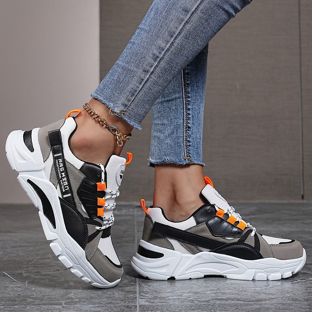 Women's Fashion Sneakers Geometric Pattern Low-Top with EVA Sole, Lace-Up Casual Sports Shoes, Hand-Washable Fabric Inner, All-Season Comfort Footwear with Plain Toe Design