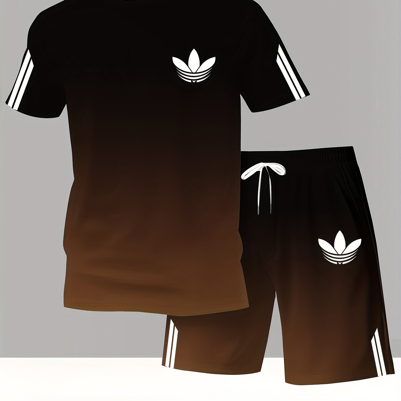 ADIDA Letter Set Short Sleeve + Shorts Two-Piece Men's Fashion Casual Round Neck T-Shirt Outfit, European Style Trendy Short Sleeve Set