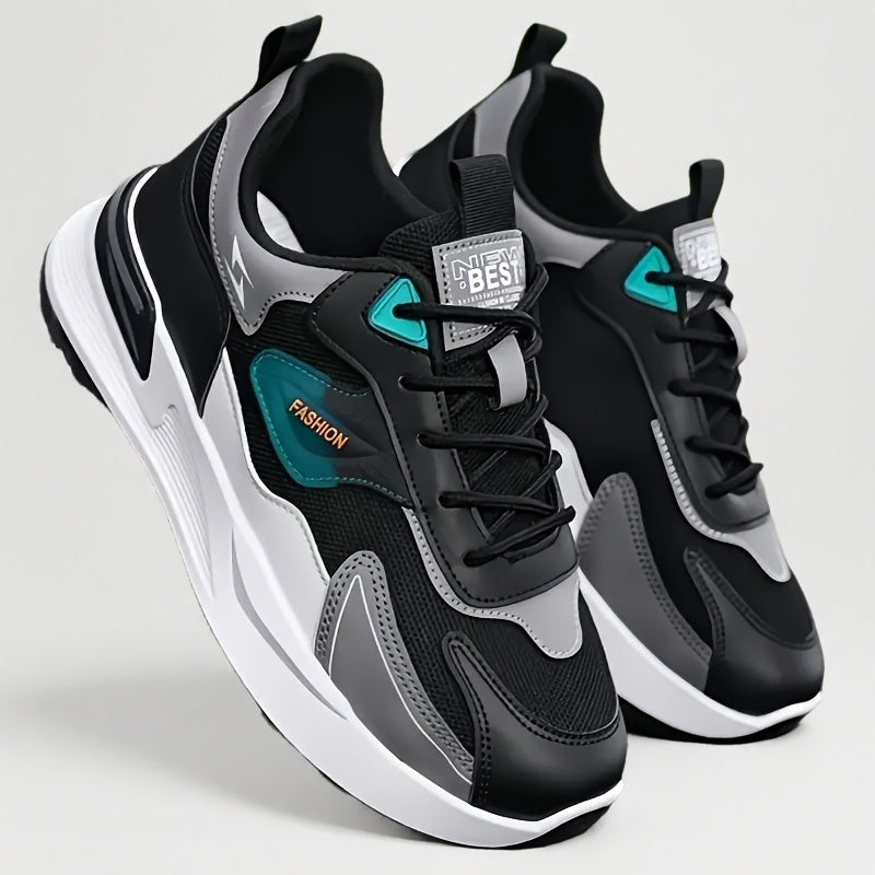Men'S Breathable Running Sneakers with Gradient Design - Low-Top Lace-Up Casual Shoes, Durable PVC Sole, EVA Insole, Fashionable Black & White Patterns, Ideal for All Seasons Outdoor Activities