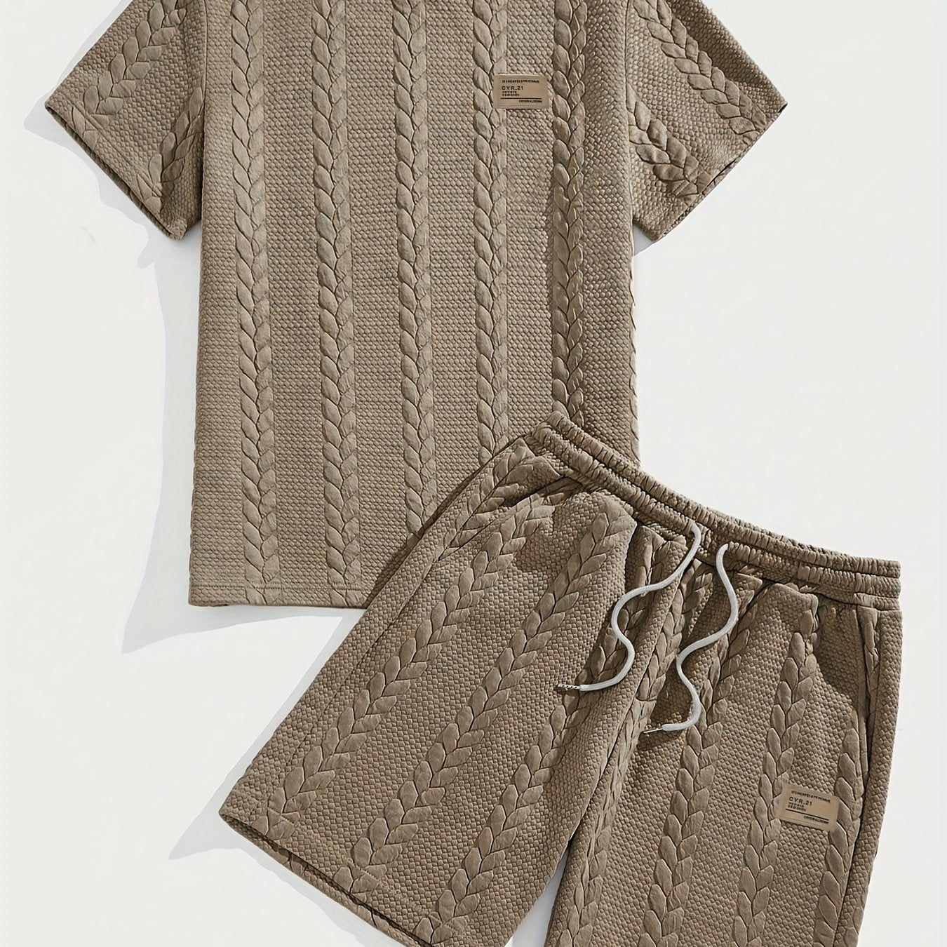 Casual Crew Neck Short Sleeve T-Shirt & Drawstring Shorts - Brown, Summer Outfit