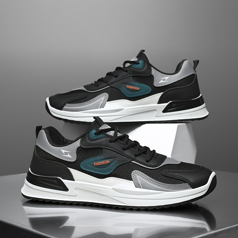 Men'S Breathable Running Sneakers with Gradient Design - Low-Top Lace-Up Casual Shoes, Durable PVC Sole, EVA Insole, Fashionable Black & White Patterns, Ideal for All Seasons Outdoor Activities