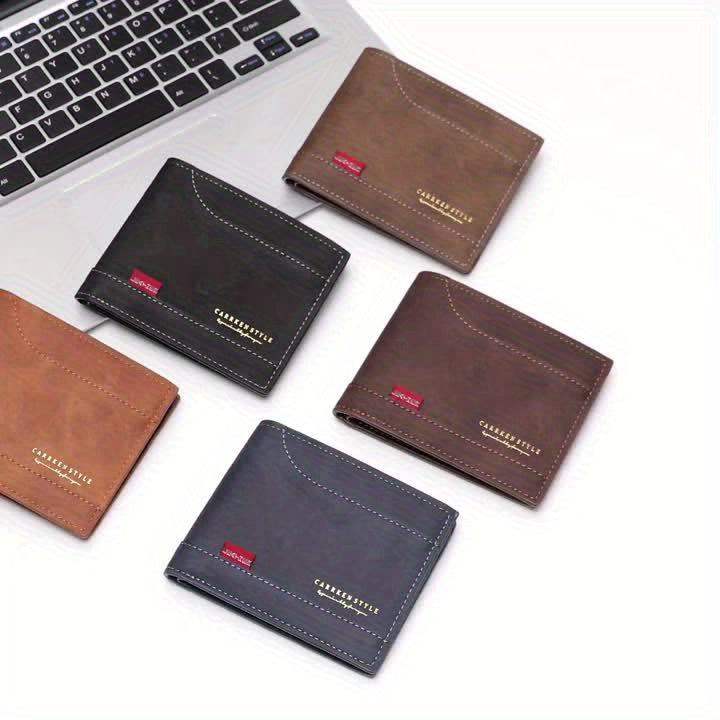 Men's Vintage-Style Black Faux Leather Wallet with Zipper - Multiple Card Slots, Multi-Functional ID Holder