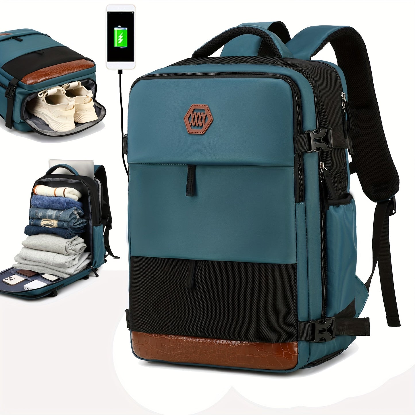 Large Capacity Women'S Travel Backpack with Shoe Compartment, Flight Approved Carry-On, Business Laptop Bag, Polyester Lined, Adjustable Strap, Zipper Closure, Solid White, USB Powered