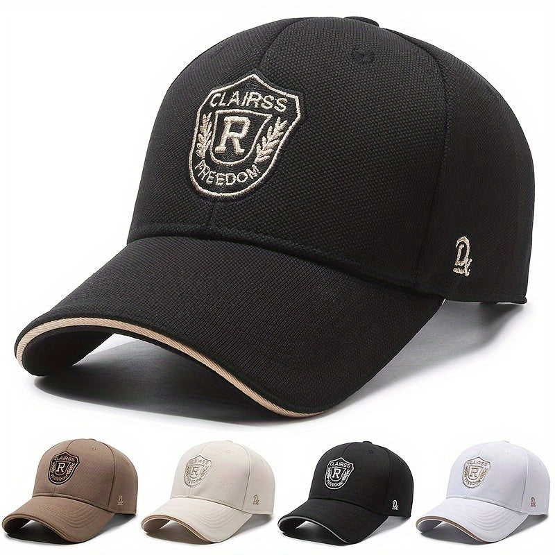 Unisex Baseball Cap with R Letter, Versatile Design, Wide-Brimmed Sun Hat with Badge for Large Head Sizes.