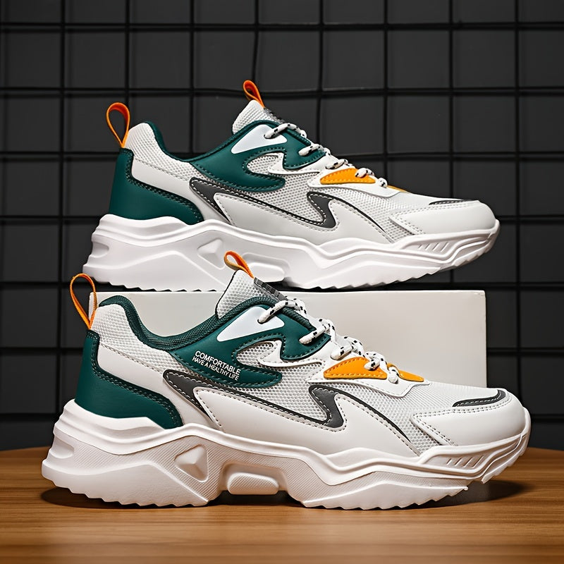 Men's Fashion Sneakers 2024 New Preppy Sports Casual Shoes - Low Top Mesh & PU Lace-Up Thick Sole Running Dad Shoes for All Seasons - EVA Outsole for Hiking, Outdoor Activities & Daily Wear