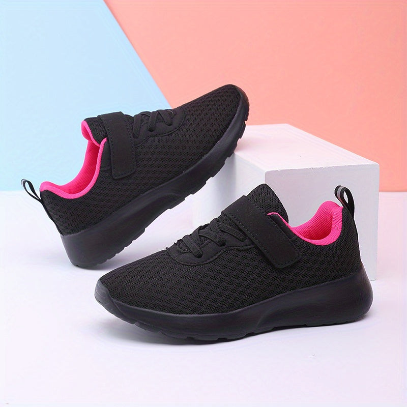Girls' Fashionable Mesh Running Footwear, Casual Athletic Style, 28-40 Sizes, Magenta Accent, EVA Sole, PU Insole, for Spring/Fall
