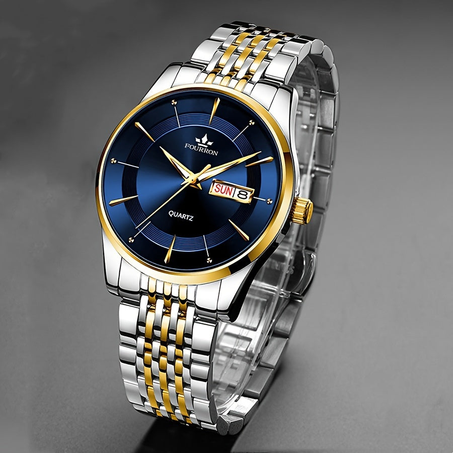A New Stainless Steel Men's Quartz Watch With A Calendar And Luminous Function, A Fashionable Wristwatch, A Gift For Relatives And Friends' Birthdays Or Holidays, A Brand With An Electronic Movement, A Fully Automatic Busines