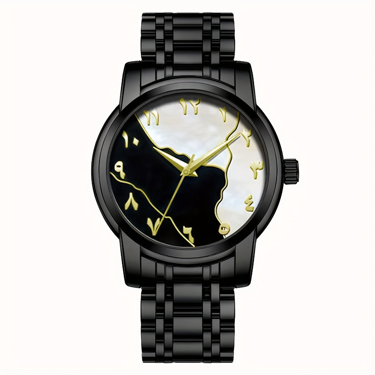 Men's Casual Arabic Numerals Quartz Watch - Scratch-Resistant HD Dial, IPX7 Waterproof, Stainless Steel Strap, Black & Golden Accents - Perfect Gift for Birthdays, Holidays & Family Reunions, Reliable Timepiece, Contemporary