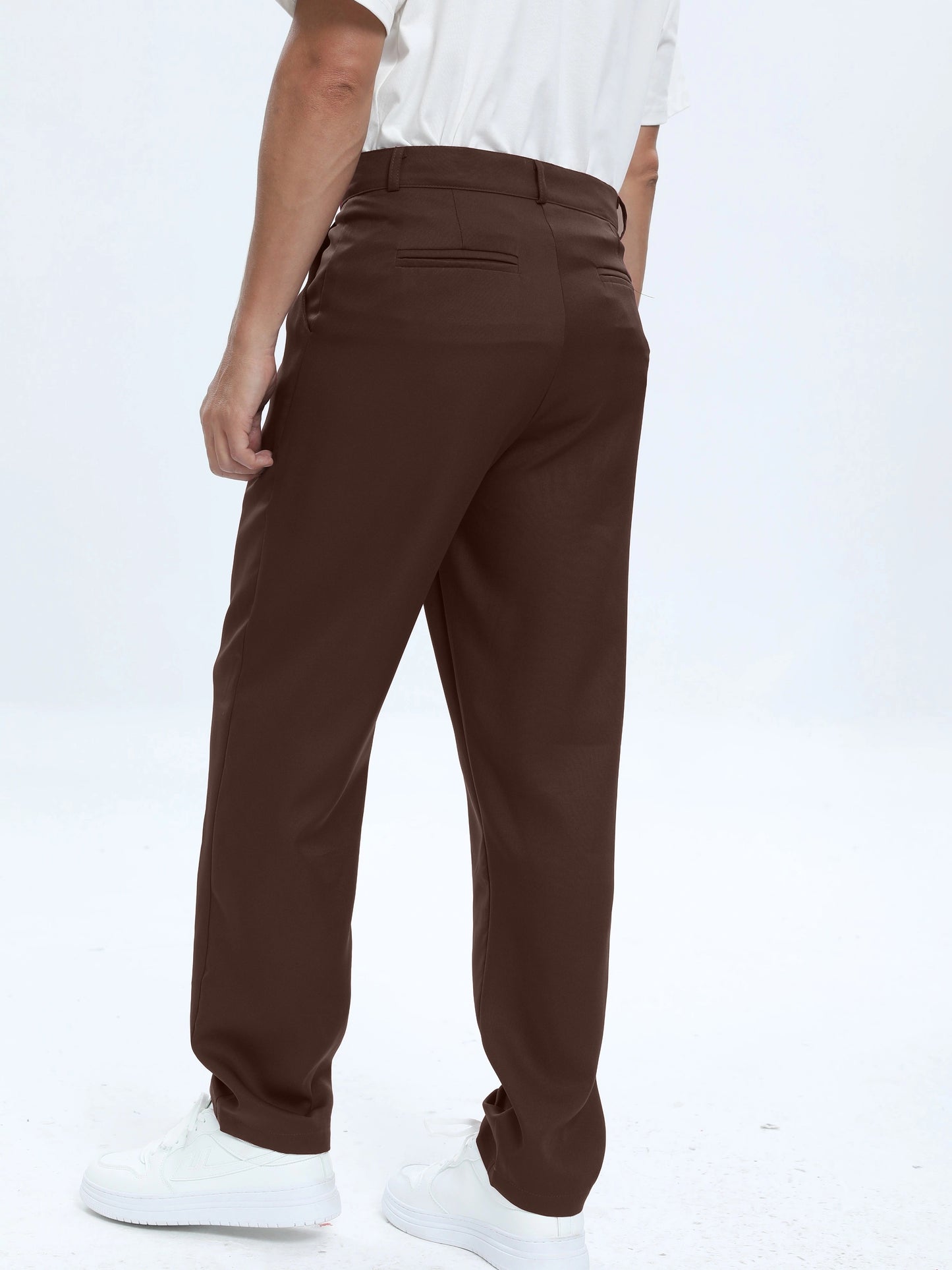 Men's Classic Dress Pants - Solid Color, Polyester & Spandex Blend, Machine Washable, No Stretch Fabric with Faux Pockets - Perfect for Business Casual