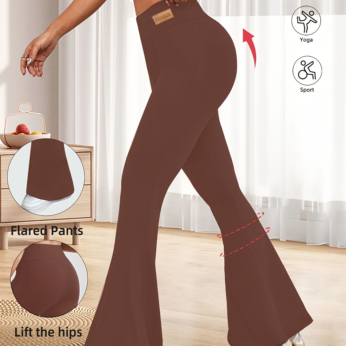 High-Waisted Flared Leggings for Women - Stretchy Black Polyester Pants with Tummy Control, Slimming Fit, and Breathable Design for Spring/Summer/Fall Casual Wear, Spring Summer Leggings | Fitted Leggings | Elastic Waistband