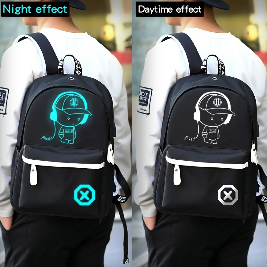 New casual Men's backpack set, large capacity to store 15.6-inch laptops, night fluorescent backpack, three piece travel dual-use backpack