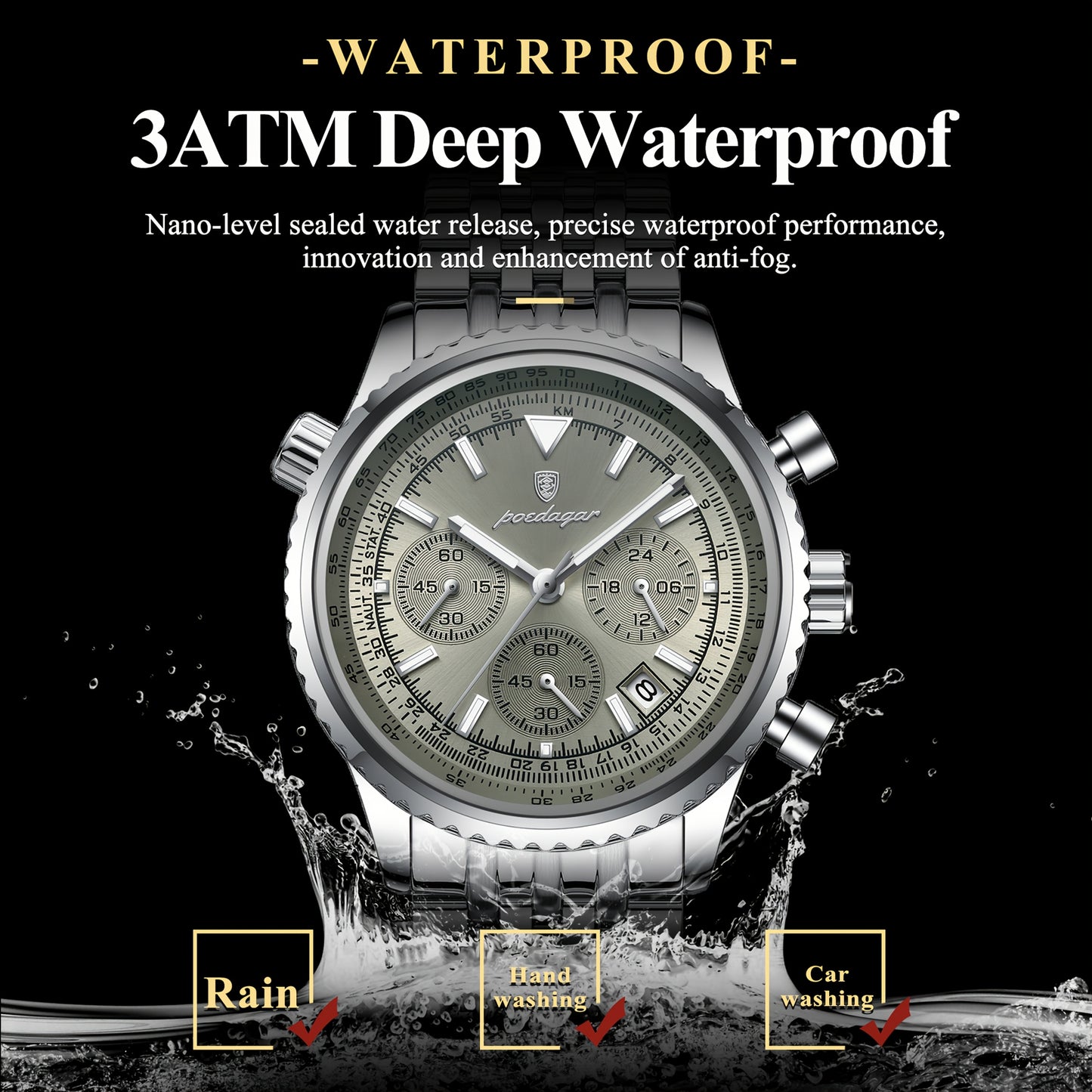 POEDAGAR New waterproof luminous calendar stainless steel ultra-thin Men's watch fashion students Korean business luxury youth chronograph quartz wristwatch., Perfect for Thanksgiving