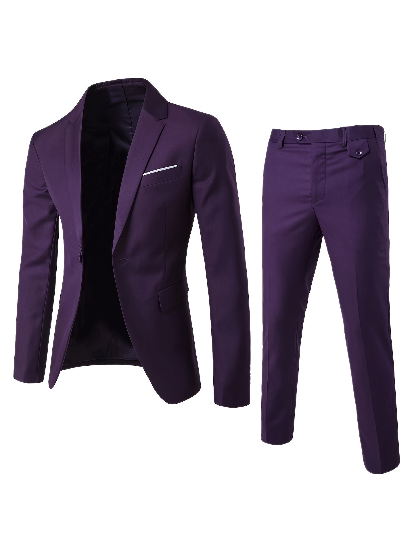 2pcs Men's Elegant Business Casual Suit Set - Includes Classic Lapel Blazer & Dress Pants, Polyester/Rayon Blend, with Pockets - Perfect for Weddings & Formal Occasions