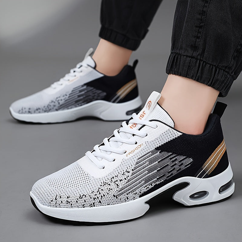 Men's Fashion Sports Sneakers, Breathable Mesh Fabric Upper, Comfortable Lace-Up Running Shoes with PVC Sole and Cloth Insole for All Seasons