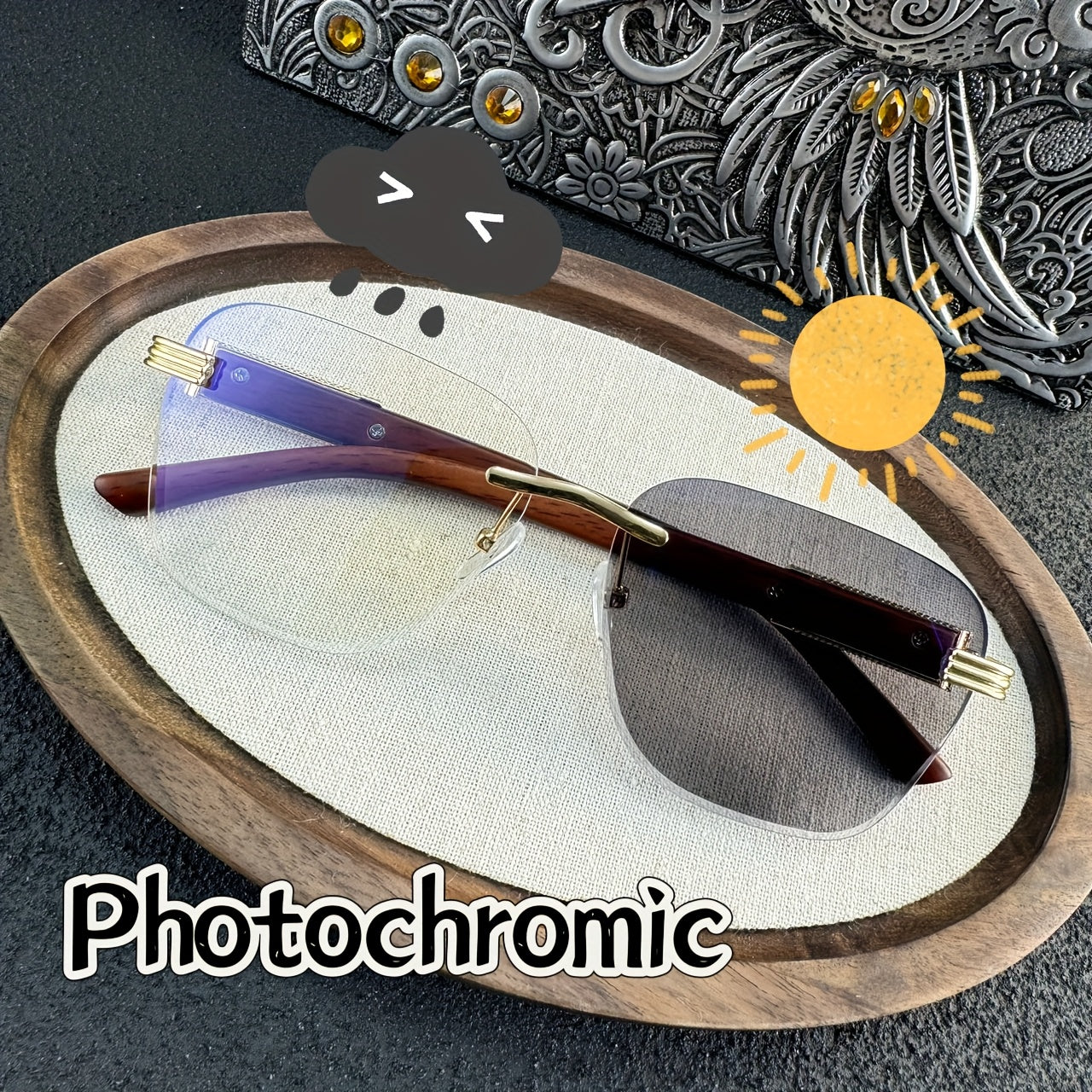 1pc of retro frameless photochromic fashionable glasses - suitable for both men and women, Y2K style, neutral and simple design - color changing lenses, suitable for daily use, very suitable for camping, makeup and dance part