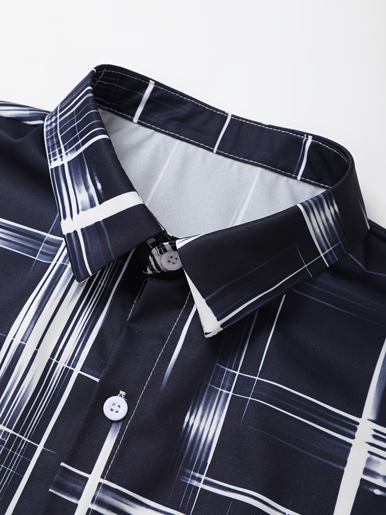 Men'S Stylish Gradient Shirt Set - Brown & White Geometric Pattern, Short Sleeve with Pocket, Loose Fit Shorts, Perfect for Beach, Camping, Fishing & Outdoor Activities, Casual Attire|Geometric Pattern Shirt|Woven Fabri
