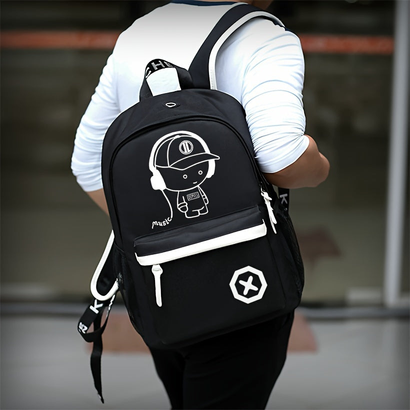 New casual Men's backpack set, large capacity to store 15.6-inch laptops, night fluorescent backpack, three piece travel dual-use backpack