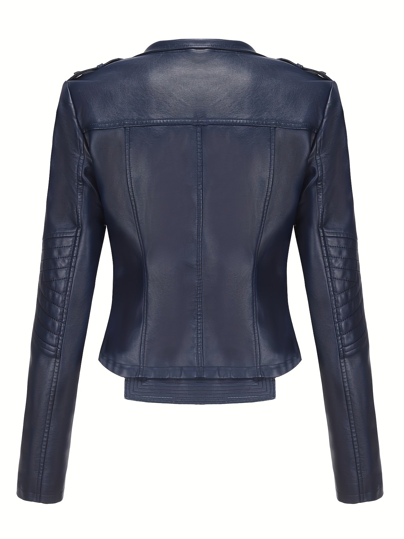 Women'S Casual Faux Leather Jacket, Solid Color, Long Sleeve, Regular Length, Fall/Winter, Zipper Placket, Woven, Non-Stretch Fabric, 100% Polyurethane, Lapel Collar, Dipped Hem Detail