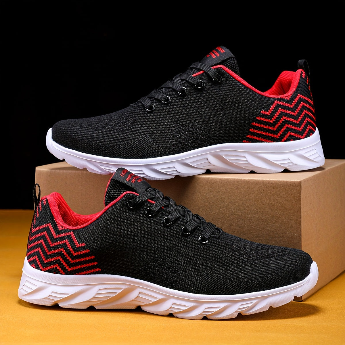 Men's Knitted Breathable Running Shoes, Lightweight Non-Slip Soft Sole, Comfortable for Outdoor Walking, Jogging, Fitness, Daily Activities, EVA Sole, Fabric Upper, Low-Top, Lace-Up Closure, Striped Pattern, All-Season Fashio