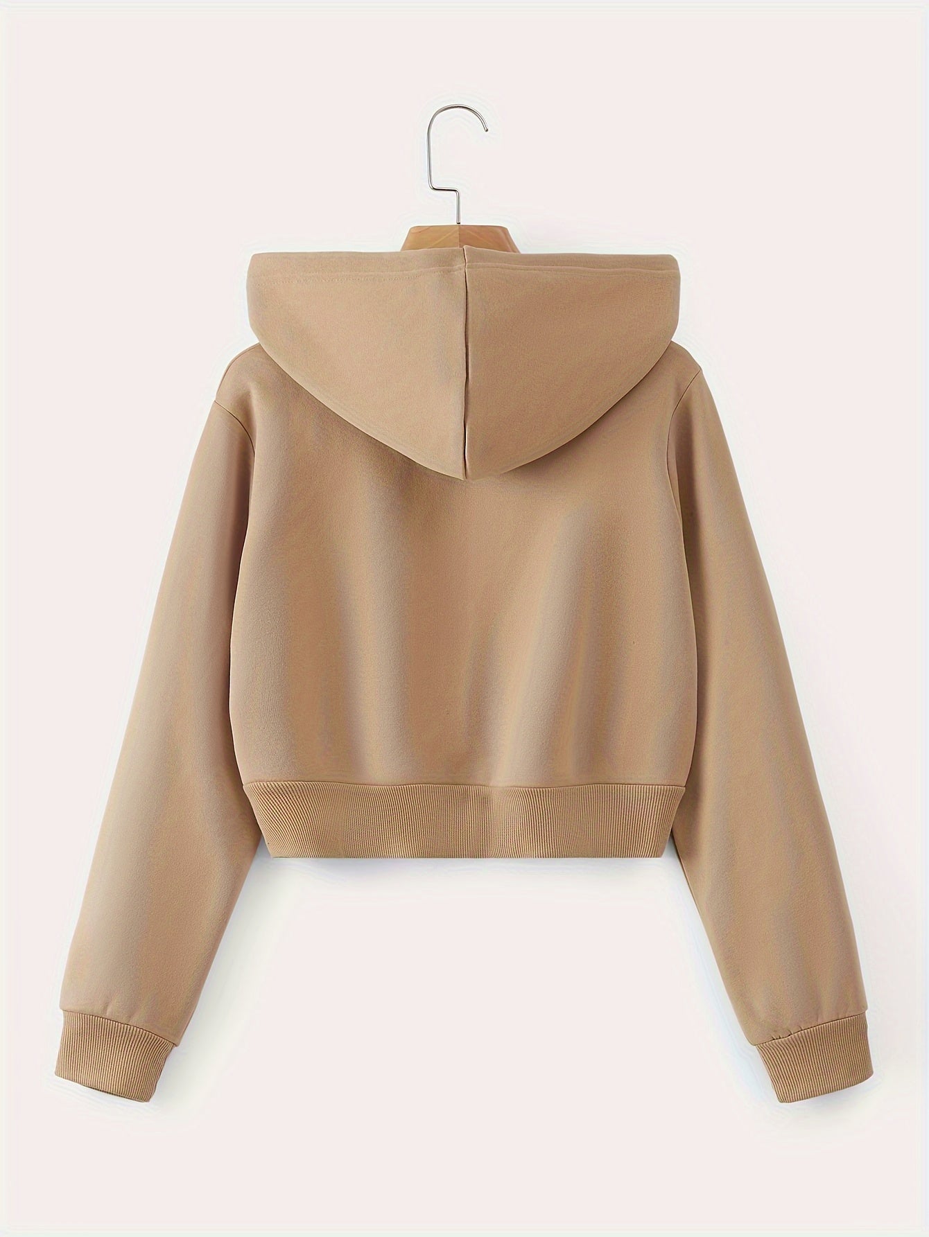 Zip Up Cropped Drawstring Hoodie, Casual Long Sleeve Sweatshirt For Spring & Fall, Women's Clothing
