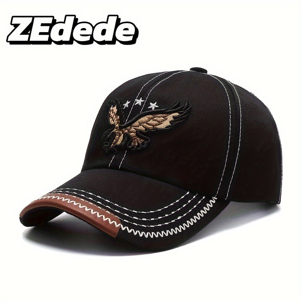2pcs ZDEDE 3D Eagle Embroidered Baseball Cap - Stylish & Durable Adjustable Snapback Hat with Faux Leather Patch, Black Polyester for Outdoor Sports & Casual Wear - Perfect for Men & Women