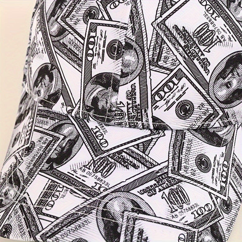 Funky Money Print Baseball Cap 100% Polyester Lightweight Adjustable Hip-Hop Hat Unisex for Music Festivals