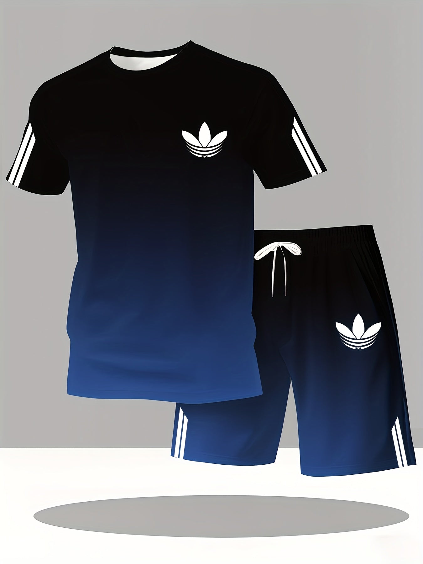 ADIDA Letter Set Short Sleeve + Shorts Two-Piece Men's Fashion Casual Round Neck T-Shirt Outfit, European Style Trendy Short Sleeve Set
