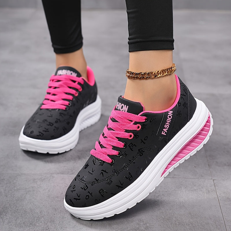 Women'S Lightweight Breathable Road Running Shoes - Black with Pink Accents, Synthetic Synthetic Faux Leather Upper, EVA Cushioned Sole, All-Season Comfort for Casual & Athletic Wear, Ladies Sneakers, Sleek Shoe Design, Comfo
