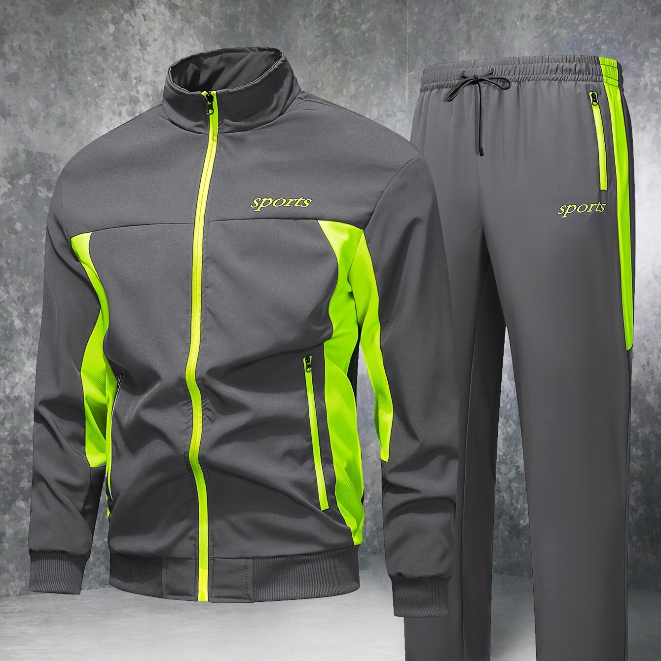 Men'S Casual Patchwork Athletic Suit Comfortable And Good Wear Coat And Long Pants Tracksuit