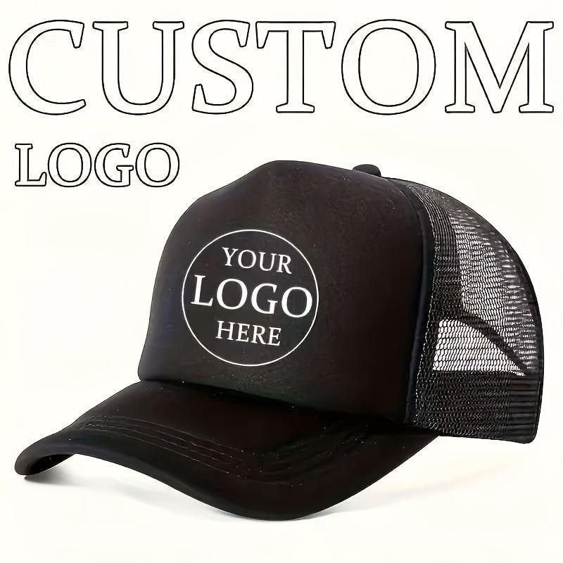 Custom Logo Trucker Hat - Adjustable Breathable Mesh Baseball Cap for Men, Outdoor Casual Wear, Durable Polyester with Personalized Design, Outdoor Headwear