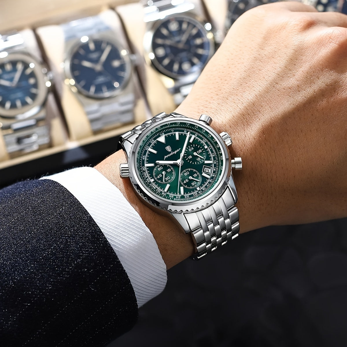 Berda Tomato Business Dominant High-end Luxury Stainless Steel Watch Waterproof Luminous Calendar Quartz Men's Watch, POEDAGAR