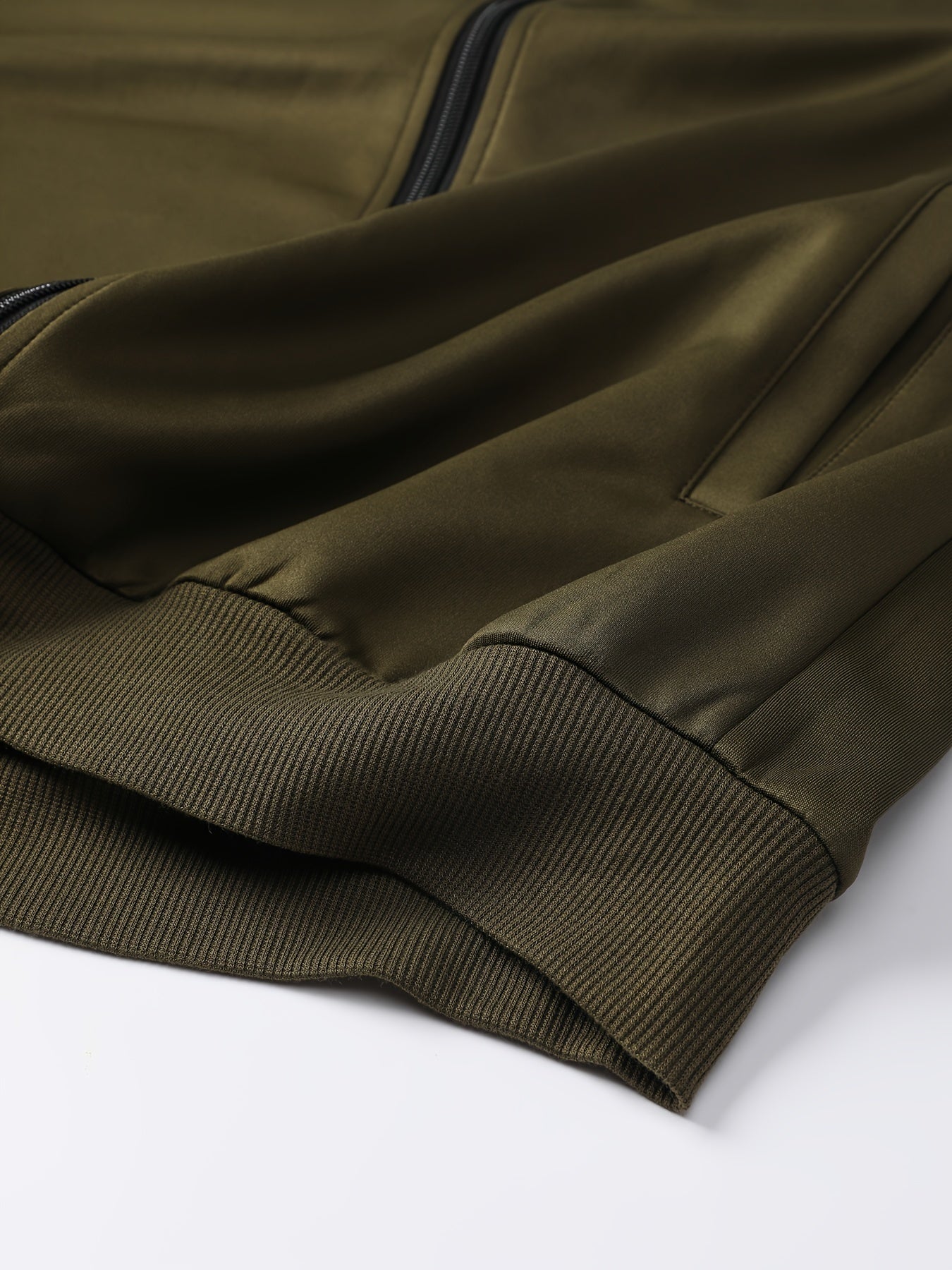 Men's Spring/Fall Casual Zip-Up Jacket & Drawstring Sweatpants Set in Olive Green & Black - Durable Polyester, Machine Washable, with Pockets for Everyday Style