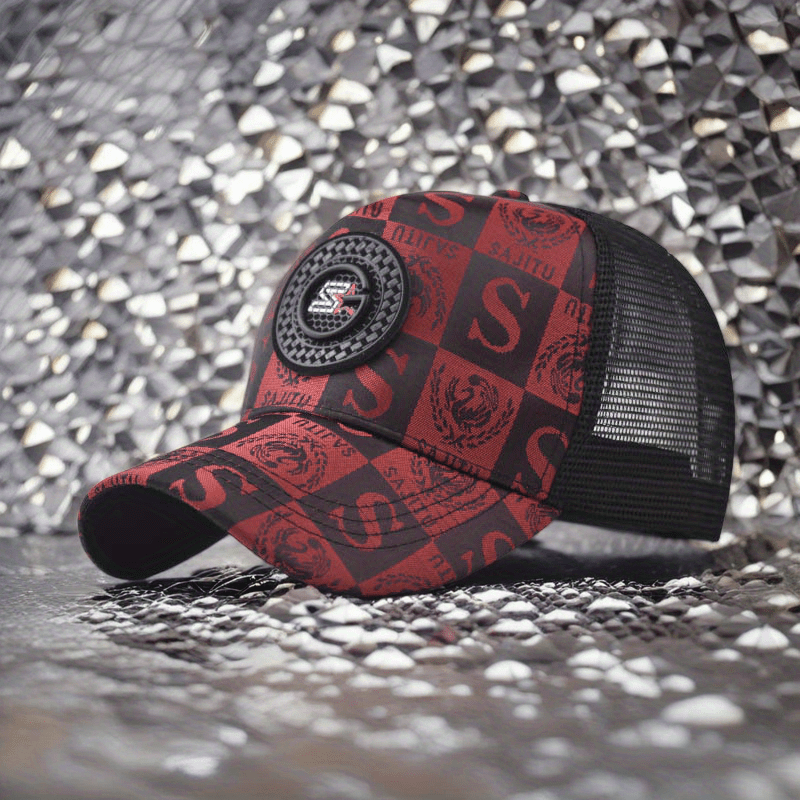 Retro Patchwork Embroidered Letter S Baseball Cap - Breathable Mesh Sun Hat for Men & Women, Checkered Duckbill Design, Summer Outdoor Fashion Hat with Wide Brim, Patches for Hats