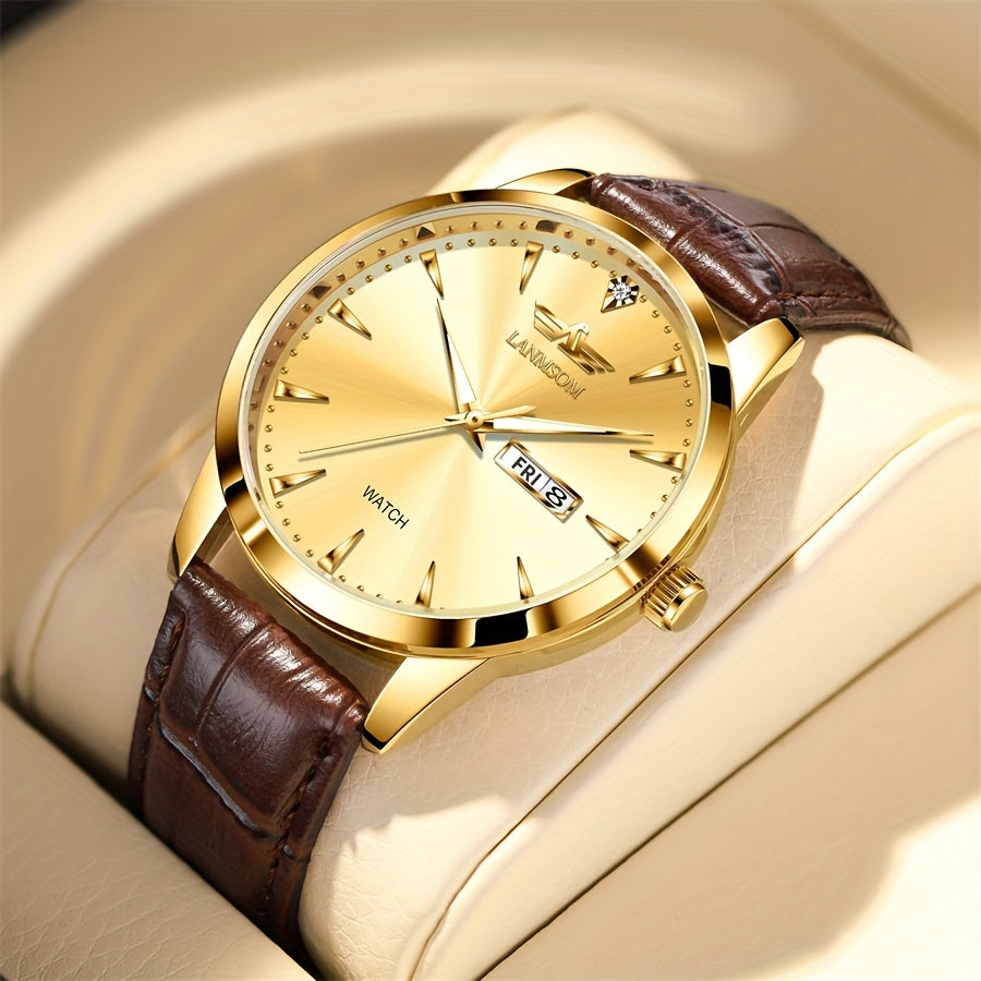 1pc New Men's Quartz Watch with Sunday Calendar and Night Light, Fashionable Wristwatch Ideal Choice for Relatives and Friends Birthday Gifts, Festive Gifts, Brand Electronic Movement Fully Automatic Business Watch