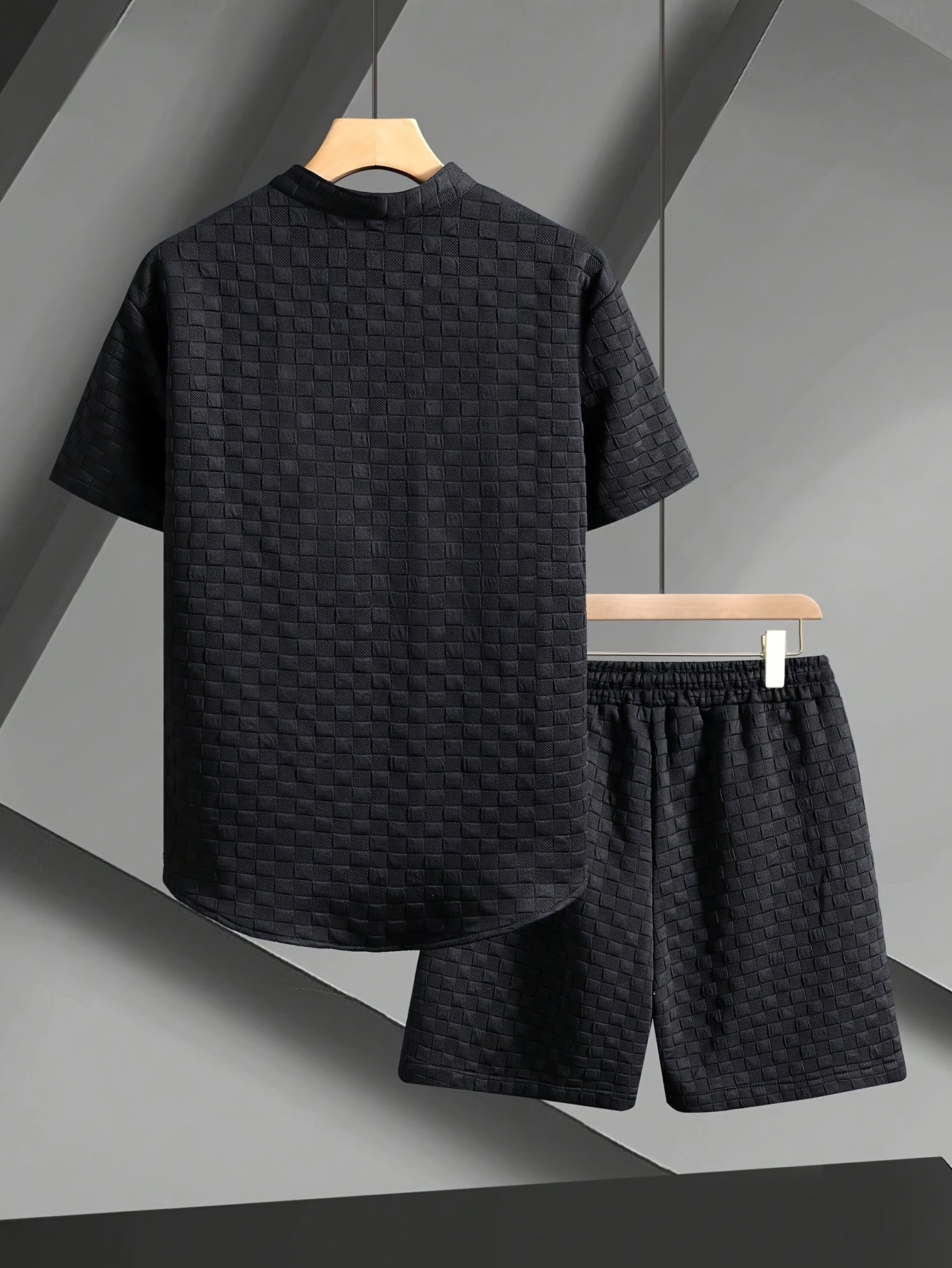 Men'S Casual Athletic Short Sleeve Shirt & Drawstring Shorts Set - Navy Blue, Lightweight Polyester, Perfect for Beach, Camping, and Outdoor Activities, Beach Attire | Stylish Casualwear | Lightweight Fabric