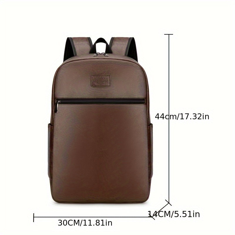 Men'S Lightweight Faux Leather Laptop Backpack - Stylish Black & Brown Design with Adjustable Straps, Tablet Compartment, and Multiple Zippers for School, Office, and Daily Commute, Backpack for School, Office Essentials Carr