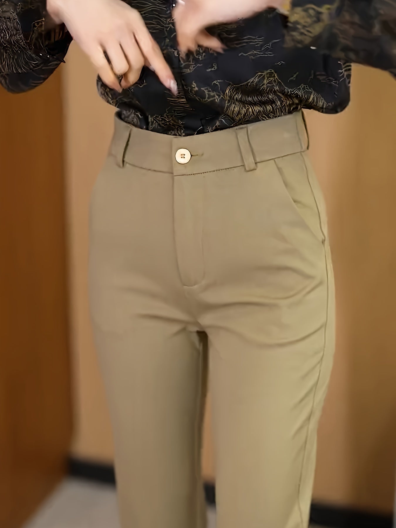 Women's High-Waist Straight-Leg Suit Pants - Navy Blue, Stretchy & Comfortable Nylon Blend, Slim Fit Professional Work Trousers with Pockets, Machine Washable, Versatile for Casual or Office Wear