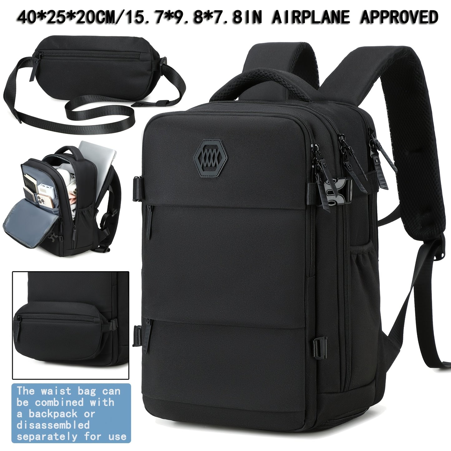 Travel Backpack for Men, Airline-Approved Carry-On Luggage, 15.6-Inch Laptop Business Bag, Weekend Leisure Hiking and Casual Daypack