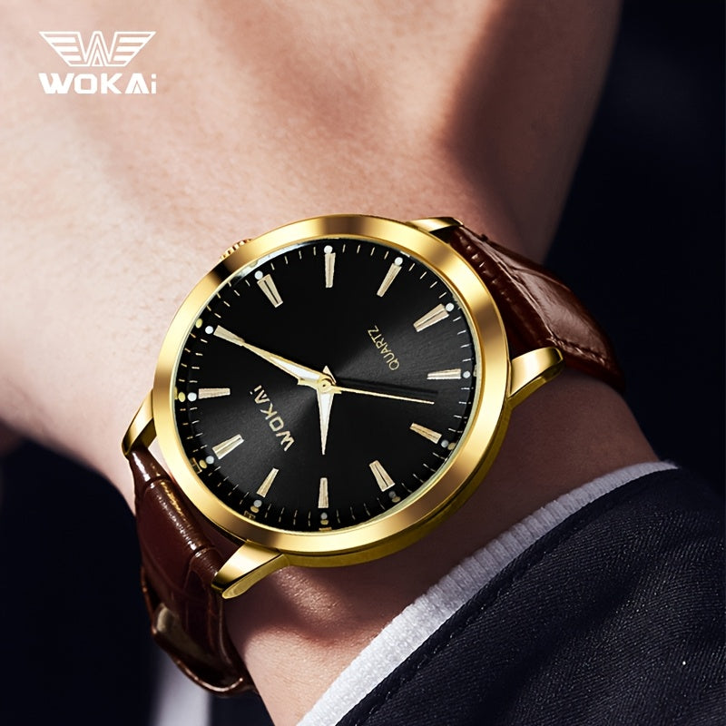 WOKAI Men'S Luxury Sports Watch - Waterproof, Quartz Movement, Round Dial with Roman Numerals & LED Display, Faux Leather Strap, Perfect for Casual or Active Lifestyles, Sporty Timepiece | Stylish Timepiece | Durable Watch