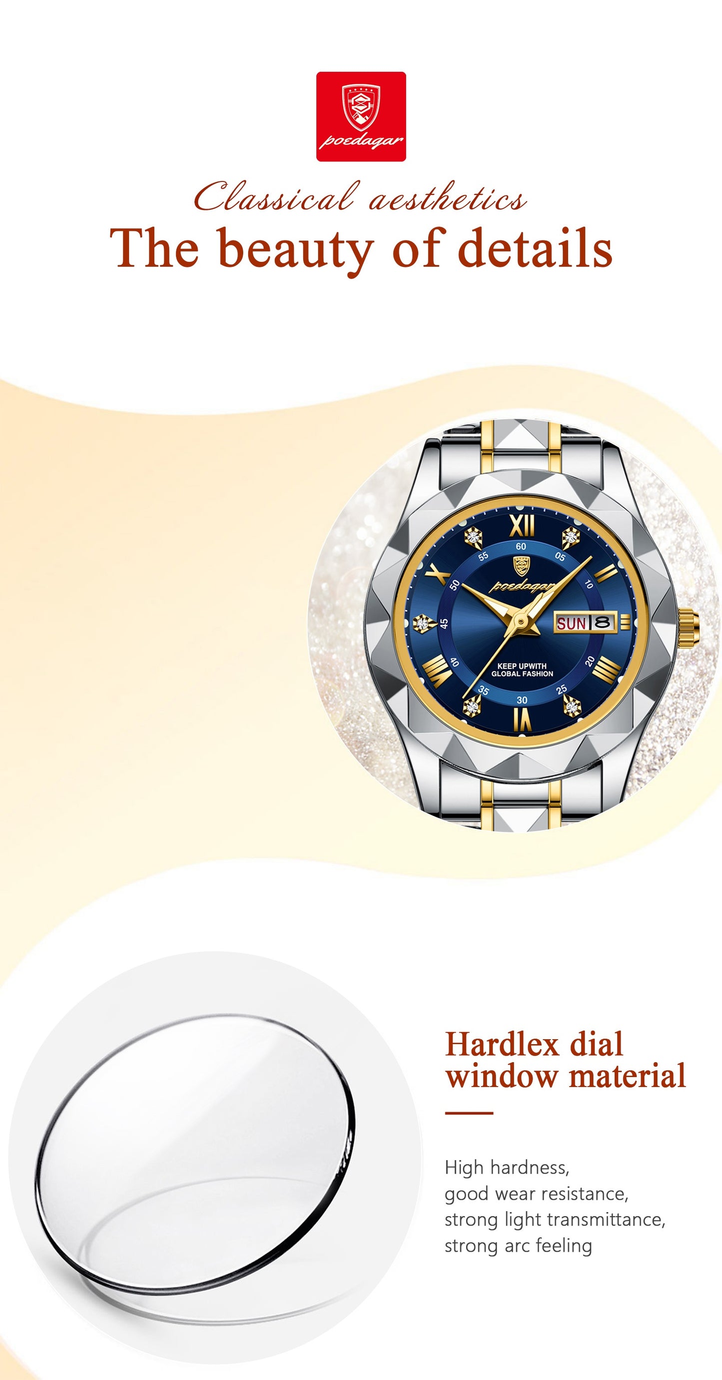 POEDAGAR Women's Elegant Stainless Steel Quartz Watch with Luminous Blue Dial, Roman Numerals, Date Calendar, IPX7 High Quality & -Accented Band for Casual & Formal Wear