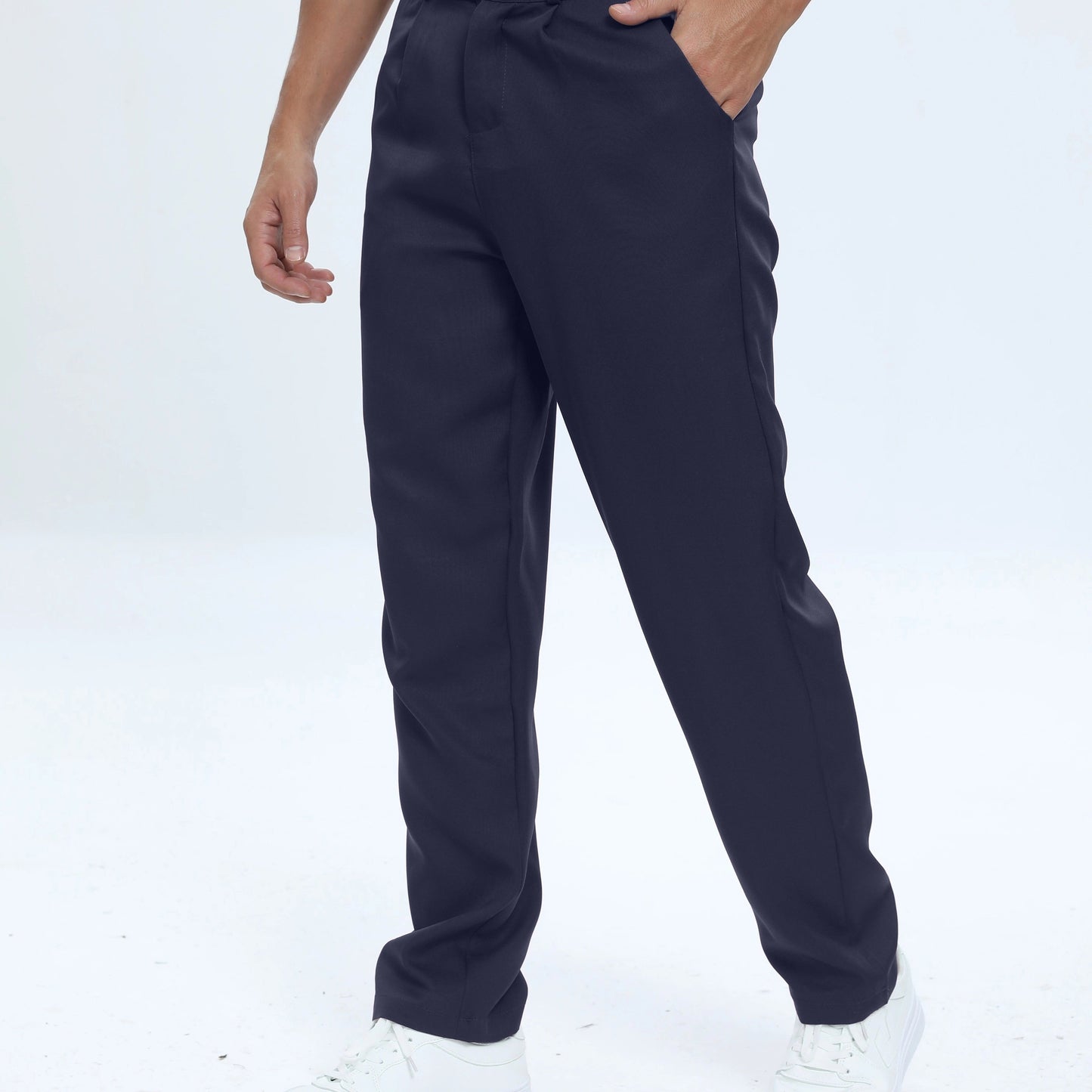 Men's Classic Dress Pants - Solid Color, Polyester & Spandex Blend, Machine Washable, No Stretch Fabric with Faux Pockets - Perfect for Business Casual