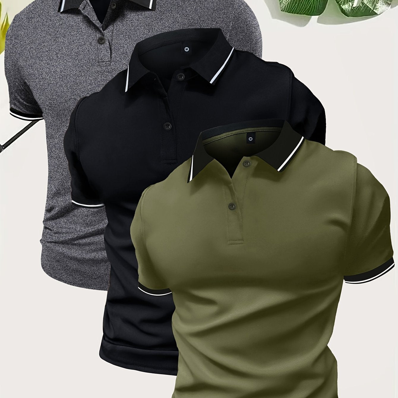 3Pcs Breathable Regular Fit Golf Shirt, Men's Casual V-Neck T-Shirt Short Sleeve For Summer, Men's Clothing