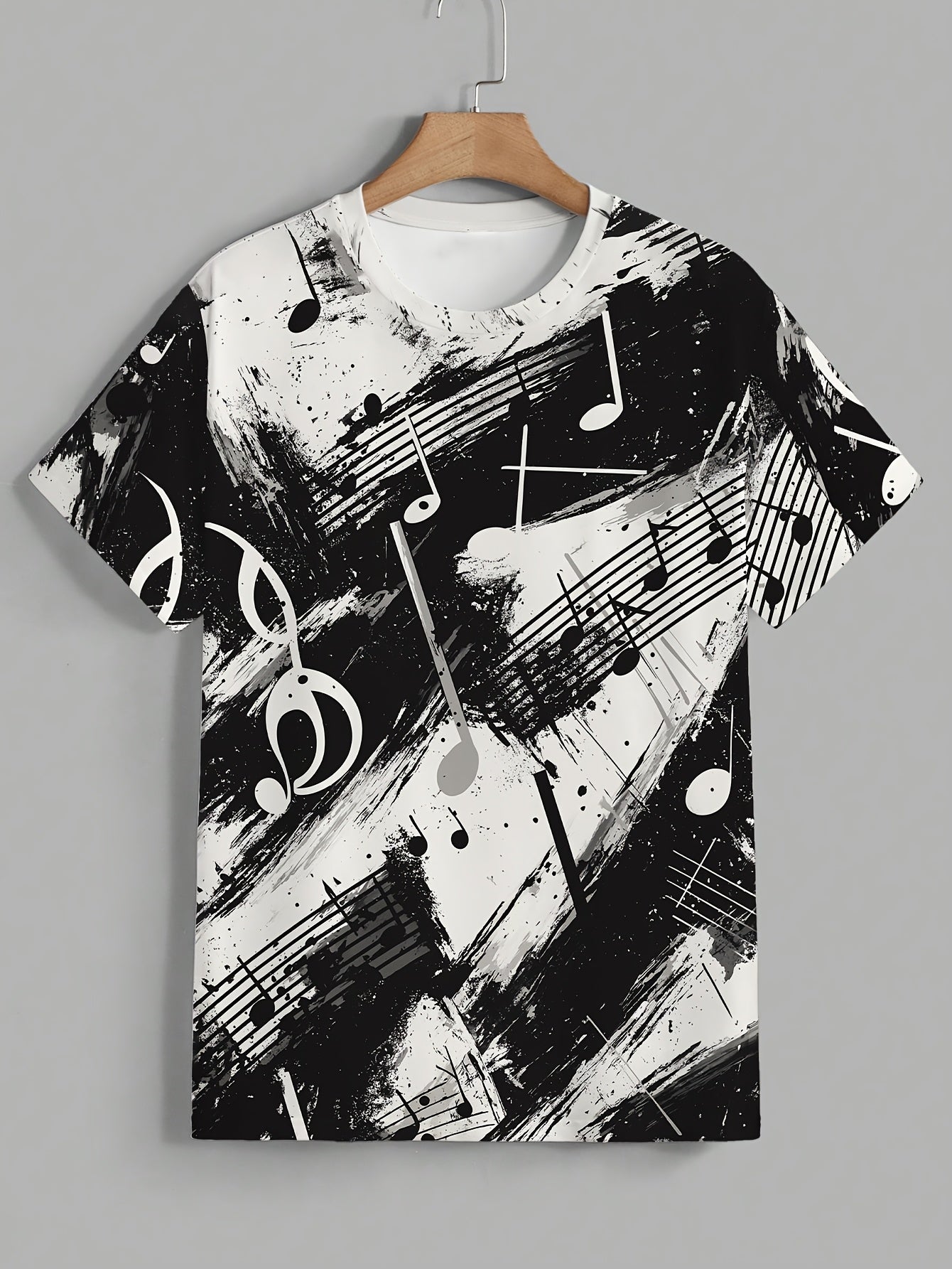 OBM Men's Casual Short Sleeve T-Shirt - Music Note & Splatter Print Design, 100% Polyester, Breathable Summer Tee, Regular Fit, Machine Washable, Musicthemed Apparel, Smooth Texture Fabric