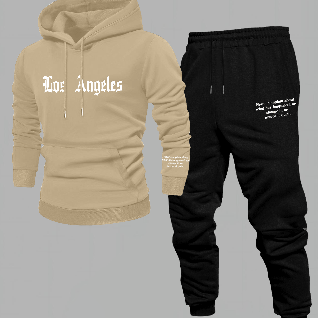 Men'S Los Angeles Print Hoodie And Sweatpants Set - Casual American Streetwear Style, Cozy Fall/Winter Activewear with Geometric Pattern, Slight Stretch Fabric, Hooded Top & Joggers, Casual Wear|Geometric Pattern Hoodiee Jogg