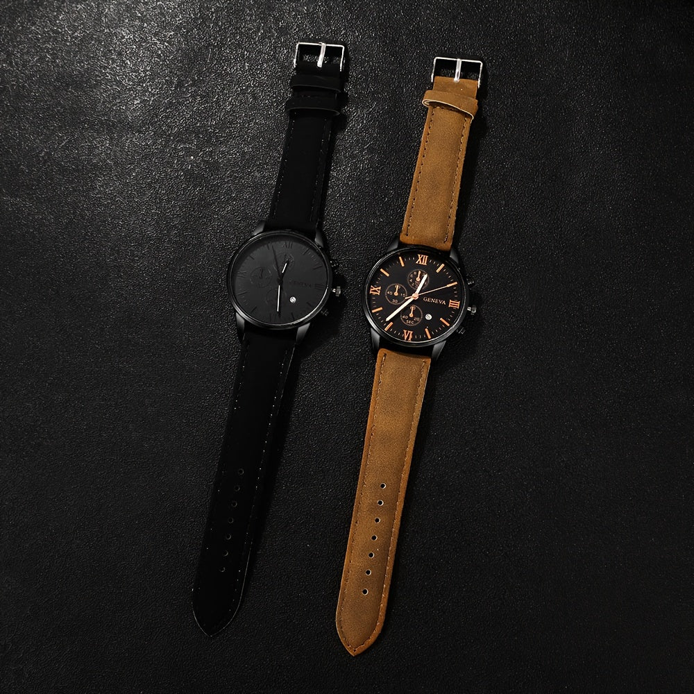 4pcs Stylish Men's Luxury Quartz Watch Set