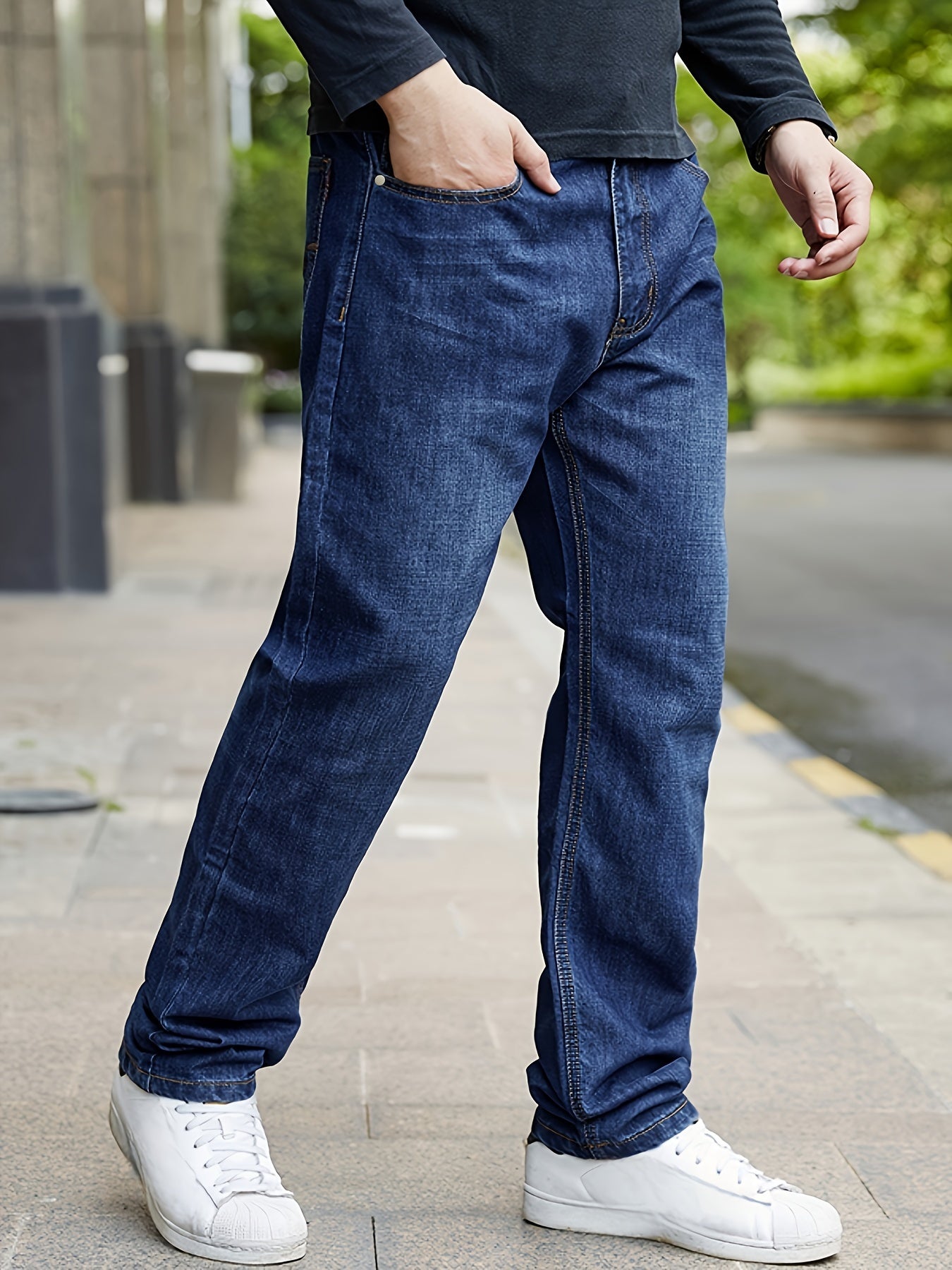Large Size Men's Jeans Elastic Straight Long Pants Comfortable Casual Long Pants Simple And Versatile Men's Business Pants