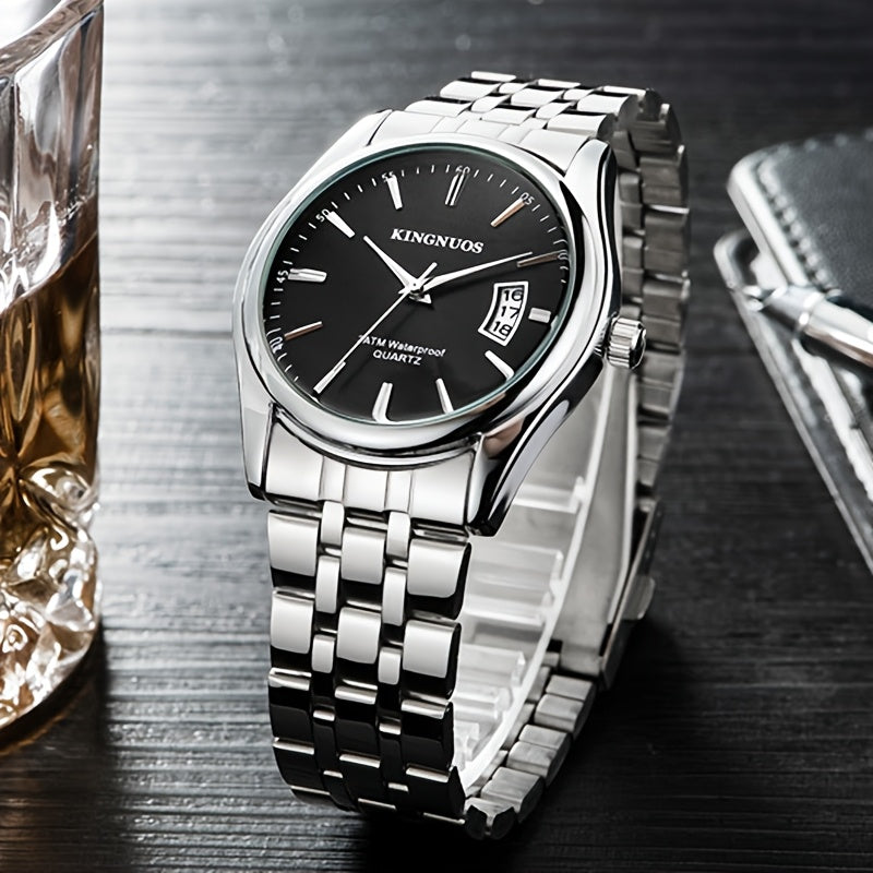 1pc New Fashion Stainless Steel Trendy High-end Atmosphere Luxury Elegant Business Travel Vacation Simple Versatile Men'S and Women'S Quartz Watch with Date