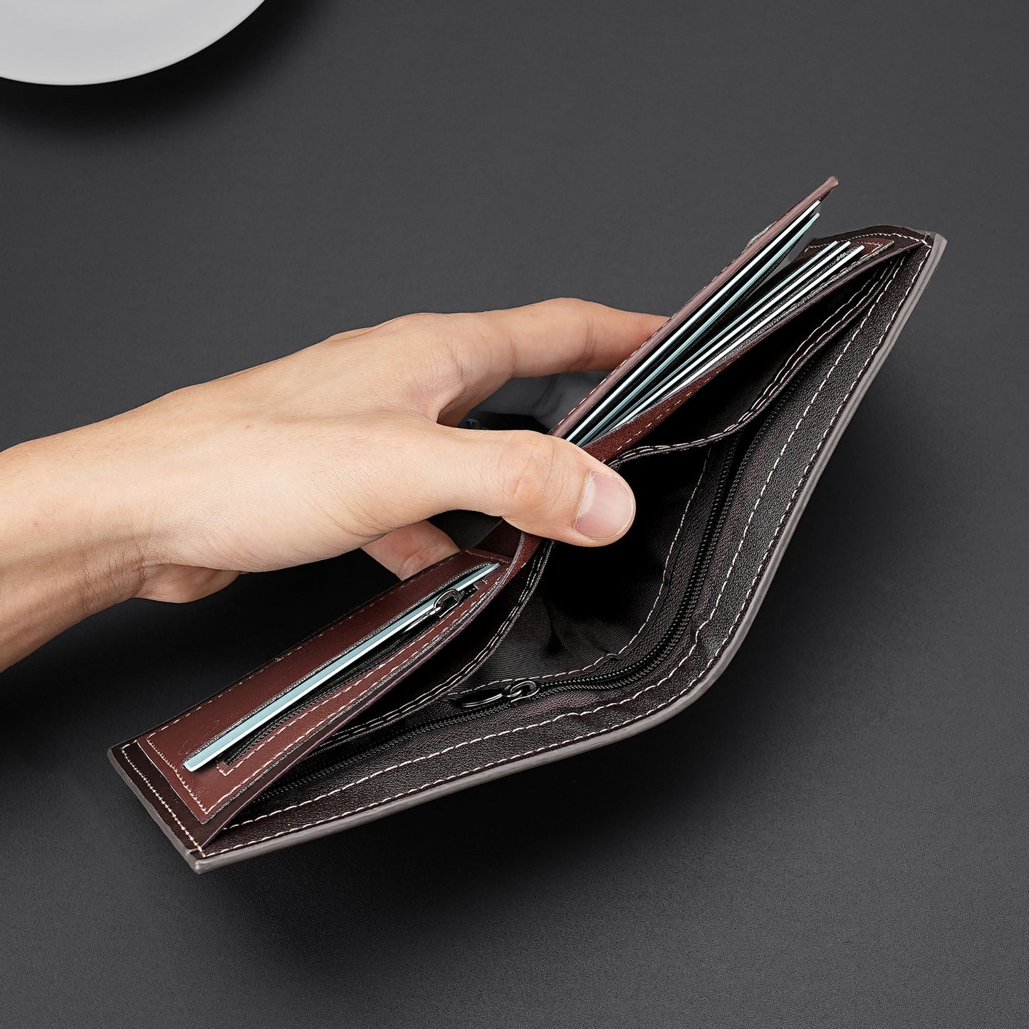 1pc Men's Short Wallet, Fashion Horizontal Multi-card Slots Zipper Coin Purse