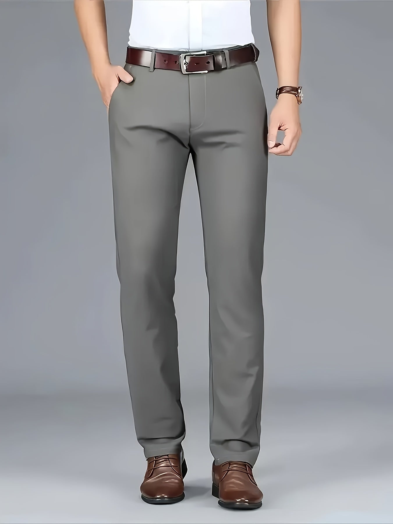 Men'S New Style Solid Color Suit Pants for All Seasons, Fashionable Business Stretch Straight-Leg Formal Trousers, Slim-Fit Casual Pants.